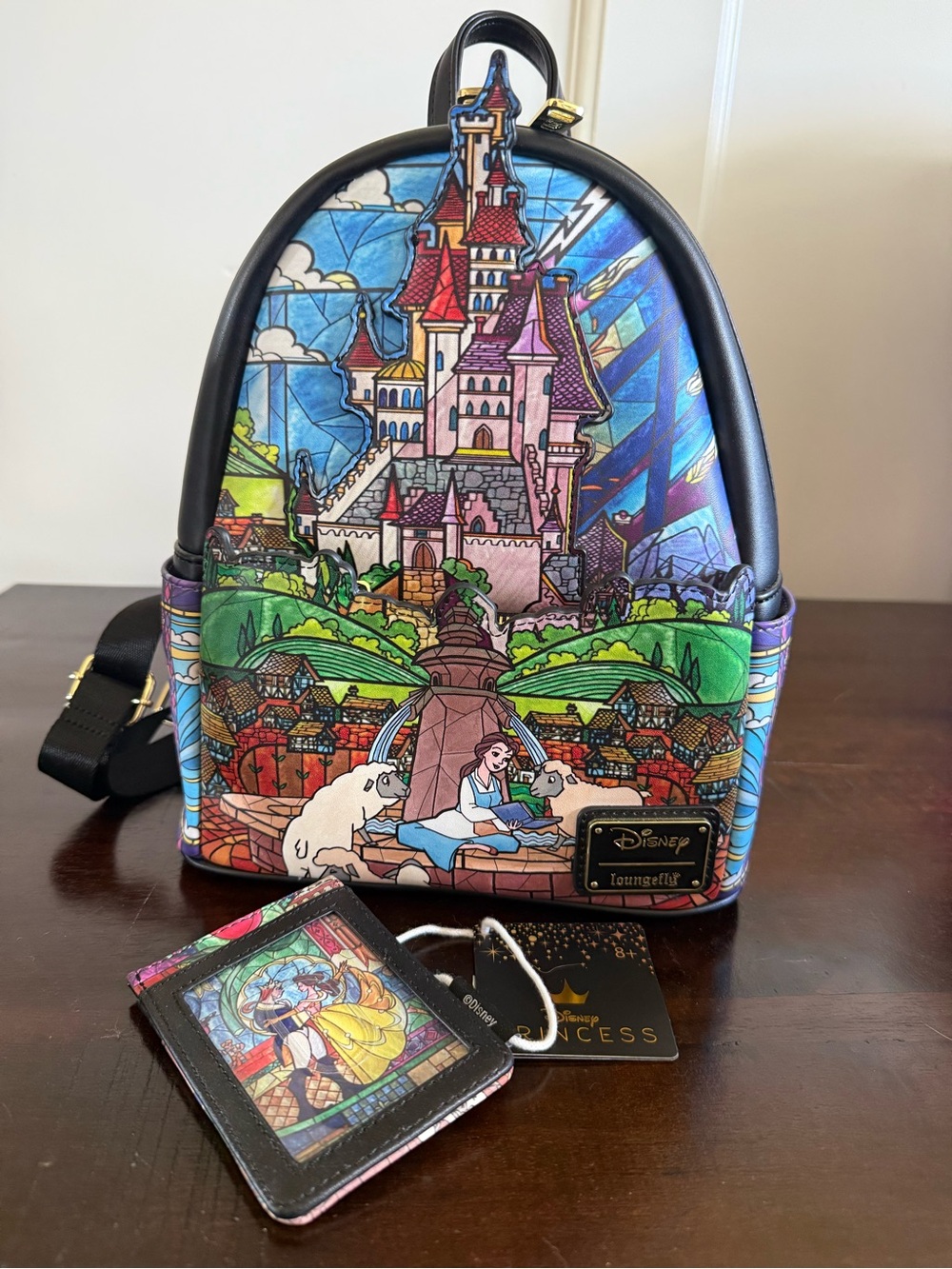 Loungefly Belle Stained Glass Mini Backpack in Multicolor with Black Trim
